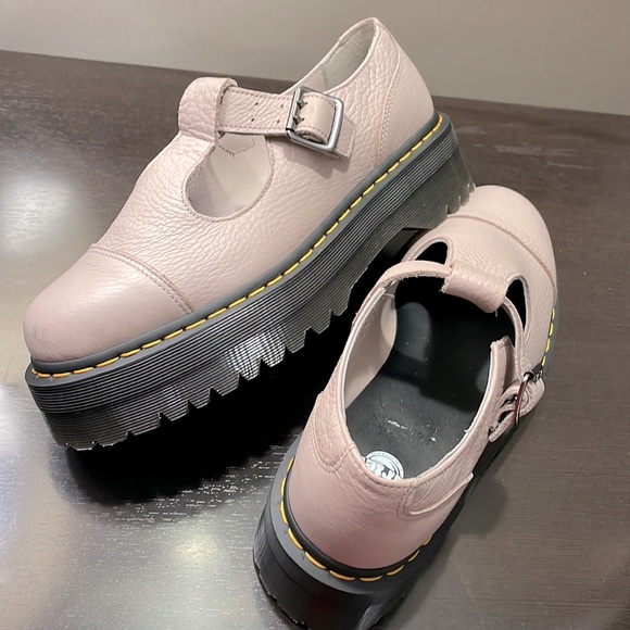 Dr. Martens Unisex Bethan Pisa Leather Platform Mary Jane Shoes Vintg Taupe NEW - Picture 6 of 10
